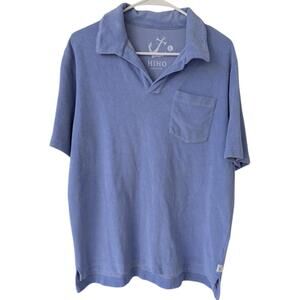 Hiho Men’s Terry Polo Shirt L Blue Soft Cotton Beach Johnny Collar Pocket Summer